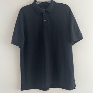L.L.Bean men polo t shirt 100% Cotton Large short sleeve black navy bottoms